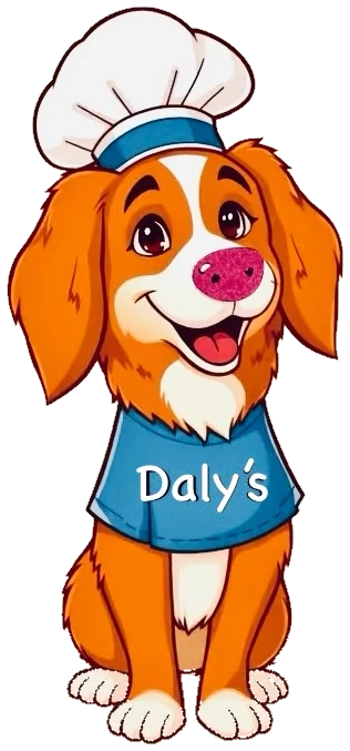 Daly's chef-dog mascot in his chef hat and Daly's shirt